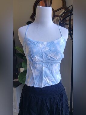 Kendall & Kylie Light Blue Tie-Dye Satin Cami